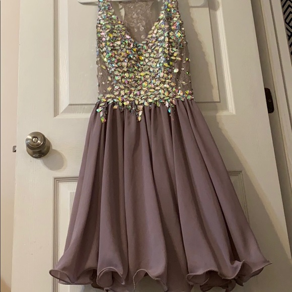 Short Iridescent Sparkle Purple Homecoming Dress - Picture 2 of 5